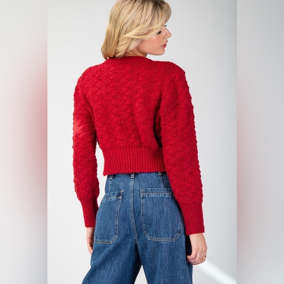 3D Flower Button Cropped Sweater Cardigan - eesome - Picture 5 of 6